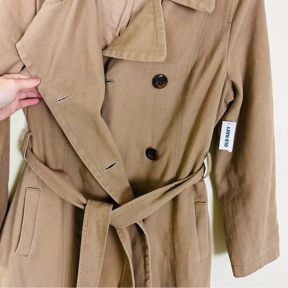 OLD NAVY Women’s Trench Coat Tan Double Breasted Cotton Twill, Size M - Picture 5 of 10